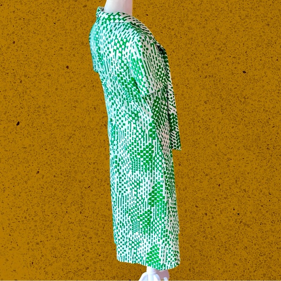 VTG 70s Mod Green & White Abstract Pattern Dress & Button Front Cardigan Set | S - Picture 6 of 16